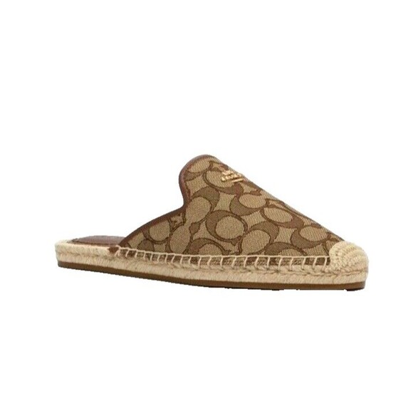 New Coach G4841 Caley Signature Jacquard Espadrille Size 5.5 B Khaki Saddle - Picture 1 of 2